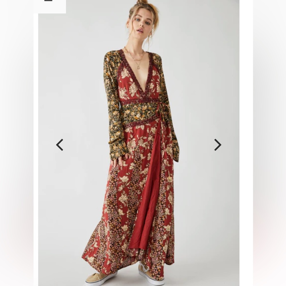 NWT Free People Tilda Wrap Dress Size SM Fits MEDIUM Rust Black Beige floral